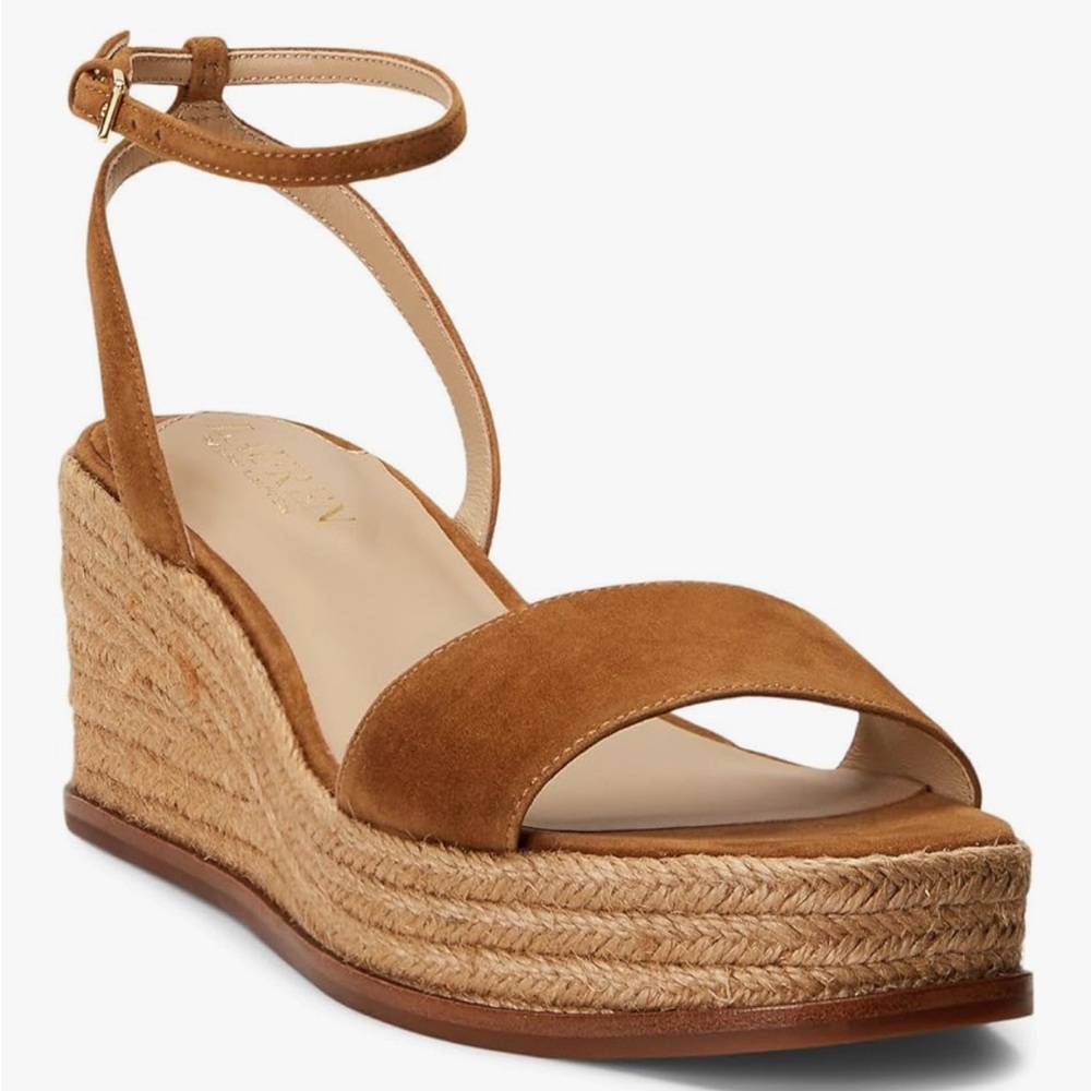 Lauren Ralph Lauren Brown Wedge Sandals with Espadrille Platform